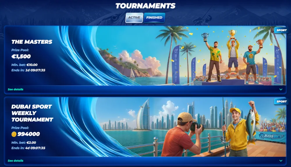 Bannières de tournoi BassBet pour les compétitions sportives et de jeux professionnels.